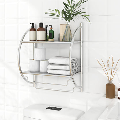 Wall Mounted Bathroom Shelves with Towel Holder-Silver