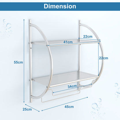 Wall Mounted Bathroom Shelves with Towel Holder-Silver