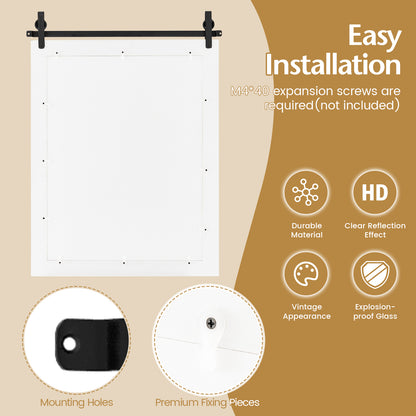 Wall Mounted Mirror with Solid Wood Frame and Metal Bracket-White