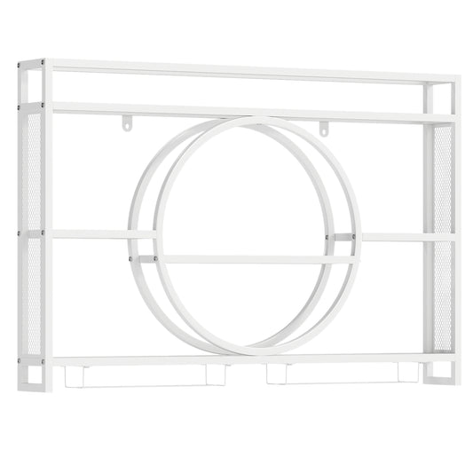 Wall Mounted Wine Rack 5-Tier Large Capacity Hanging Bar Shelf with Glass Holder-White