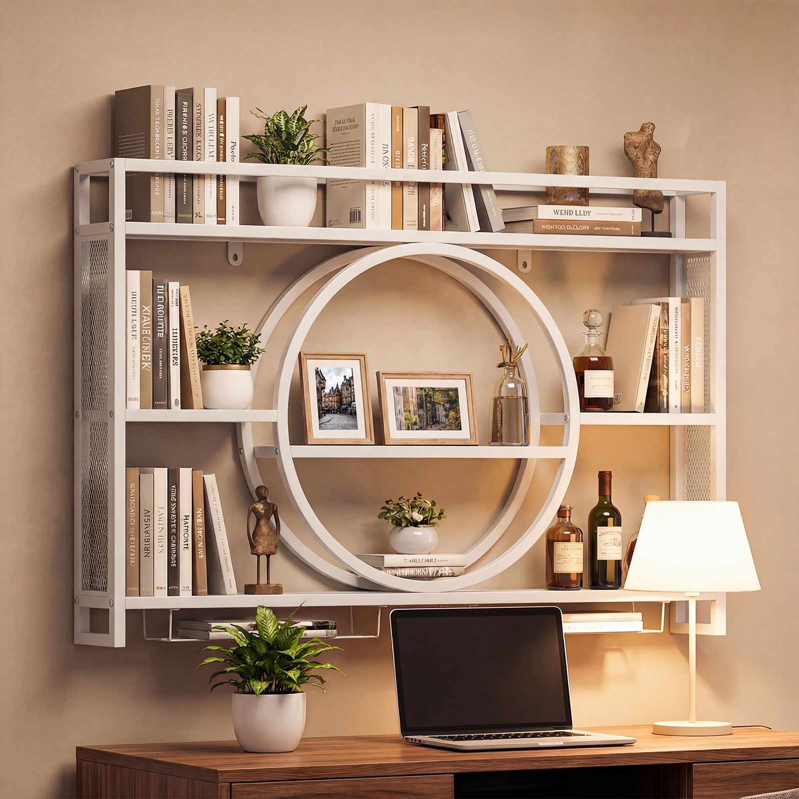Wall Mounted Wine Rack 5-Tier Large Capacity Hanging Bar Shelf with Glass Holder-White