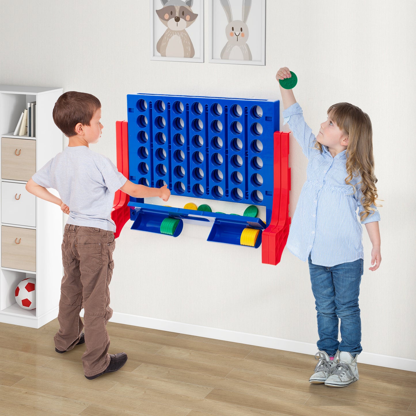 Wall Mounted or Tabletop Giant 4-In-A Row with Carrying Bag and 42 Chesses-Blue