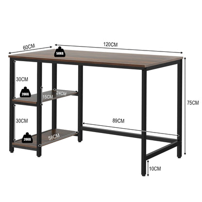 Industrial Computer Desk with Storage Sheves-Walnut