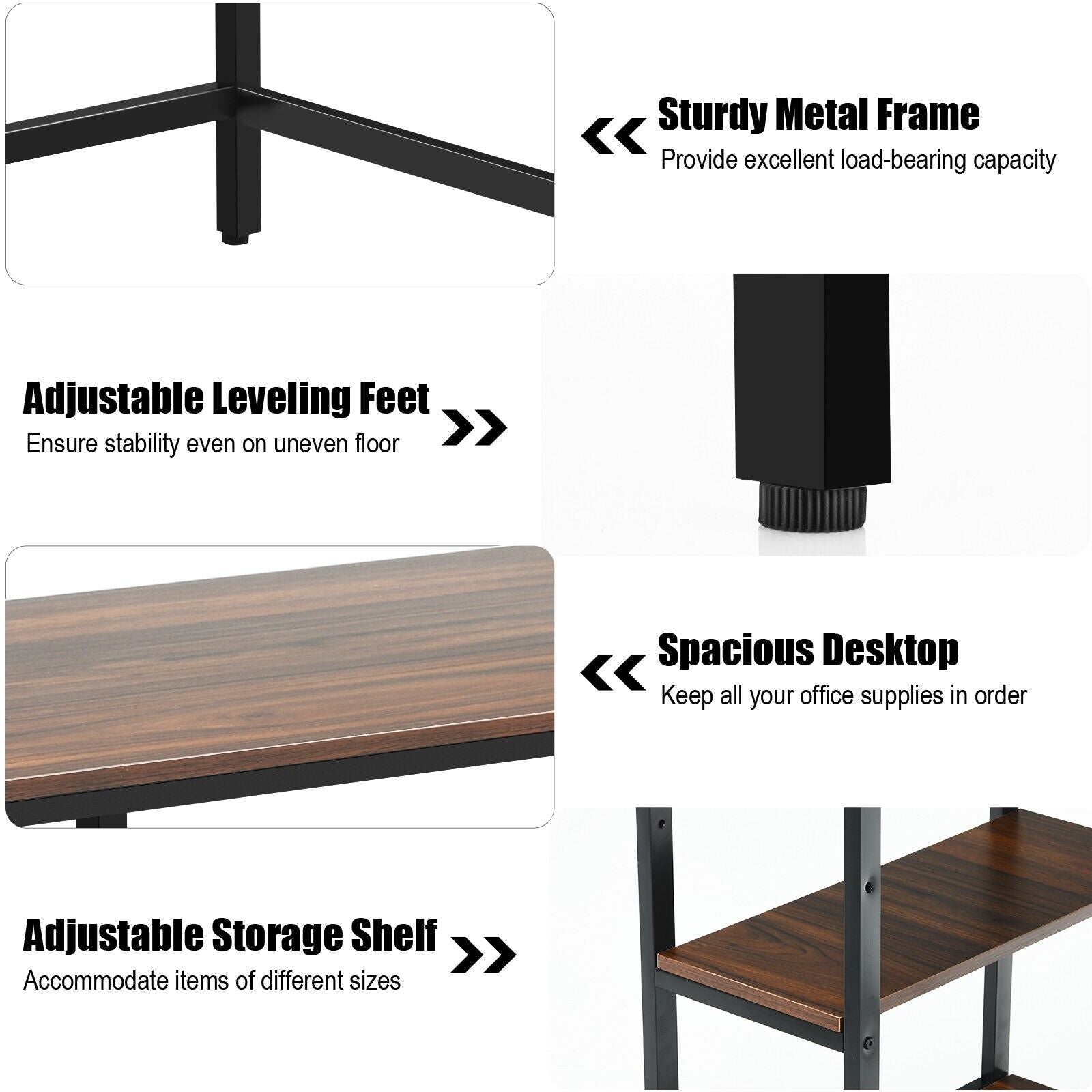 Industrial Computer Desk with Storage Sheves-Walnut
