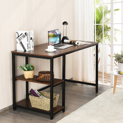 Industrial Computer Desk with Storage Sheves-Walnut