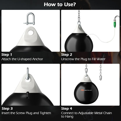 Water Punching Bag with Water Injector and Hanging Accessories-Black