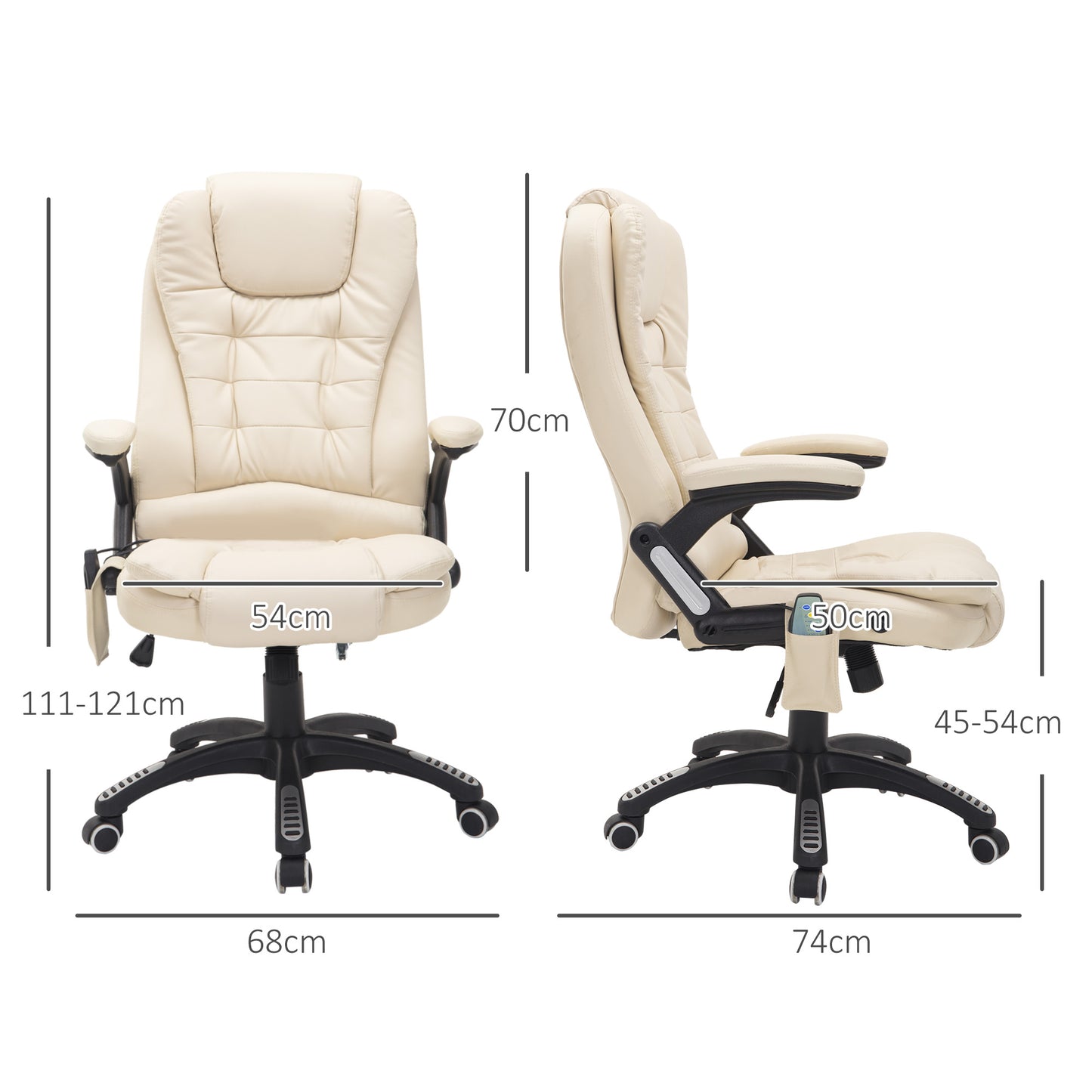 HOMCOM 6-Point Massage Office Chair with Seat Heated for Home Office, PU Leather High Back Executive Desk Chair with Adjustable Height and 360Â° Swivel for Work Study, Beige