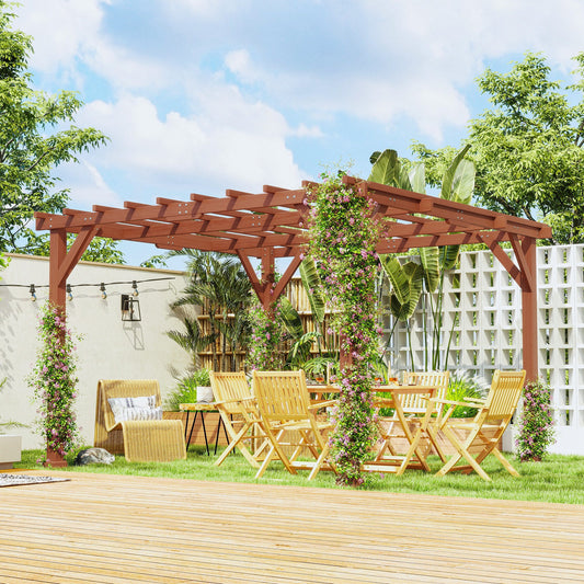 Outsunny 3.3 x 3.3 m Wooden Pergola Kit, Graden Pergola Gazebo Grape Trellis with Stable Structure for Climbing Vines, Flowers
