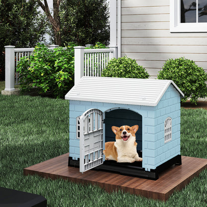 Weatherproof Pet Shelter with Removable Toilet Tray-Light Blue