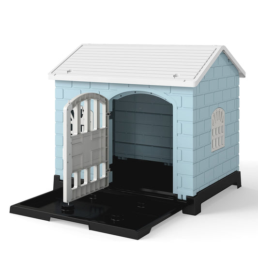 Weatherproof Pet Shelter with Removable Toilet Tray-Light Blue