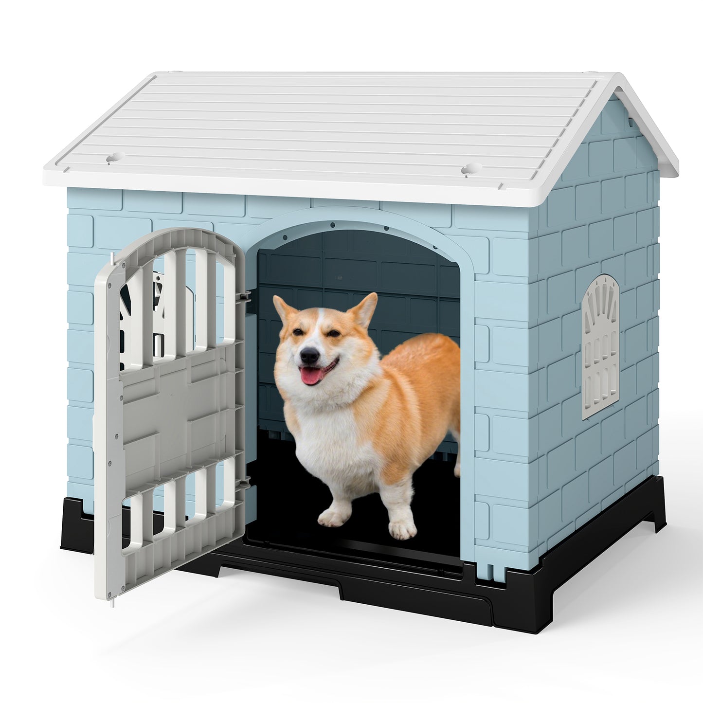 Weatherproof Pet Shelter with Removable Toilet Tray-Light Blue
