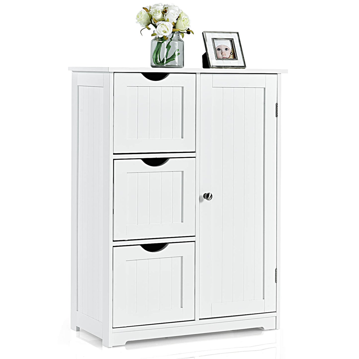 1-Door Freestanding Bathroom Cabinet with 3 Drawers-White