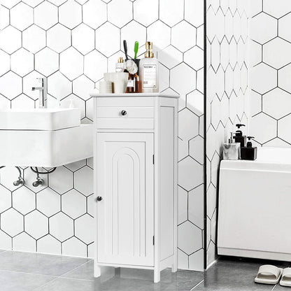 1-Door Freestanding Bathroom Storage Cabinet with Drawer and Adjustable Shelves-White