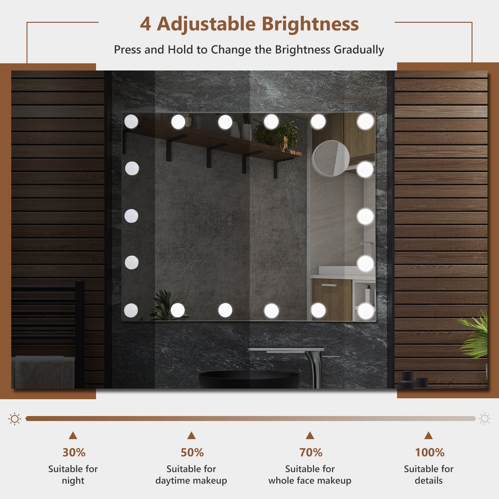 Makeup Mirror with 18 Dimmable LED Lights and Magnifying Mirror-White