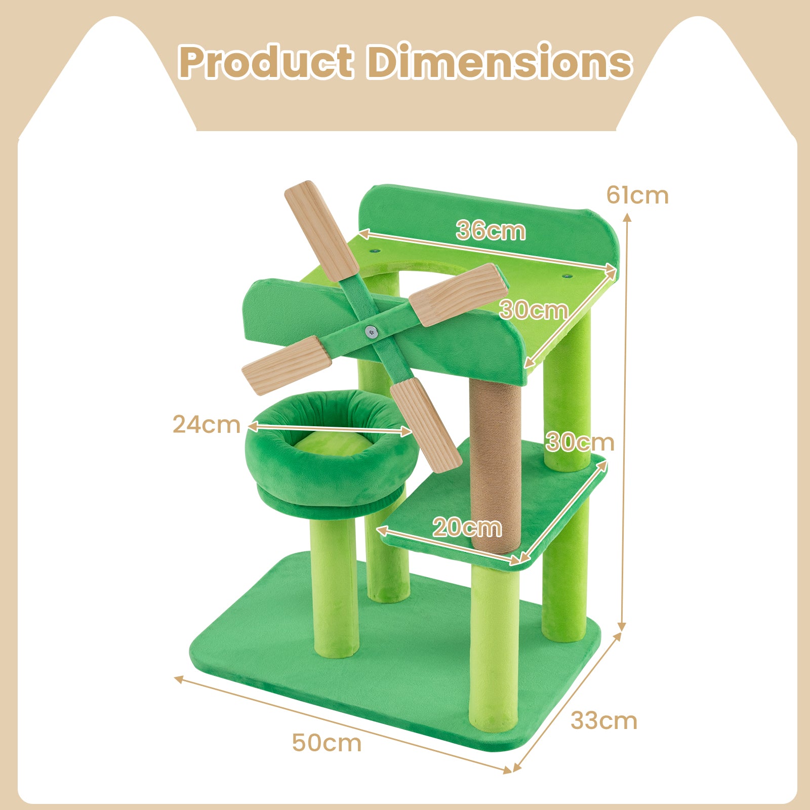 4-Layer Windmill Cat Tree with Scratching Post and Top Perch