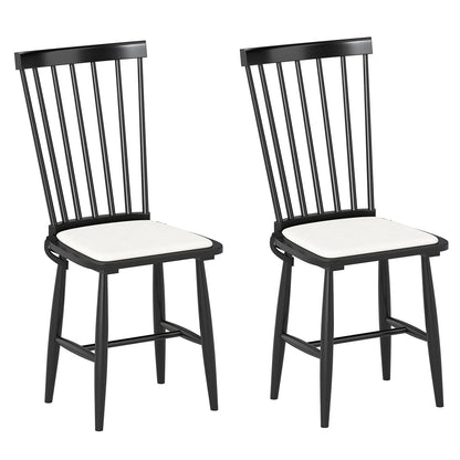 Windsor Dining Chair Set of 2 with Spindle Back for Kitchen and Restaurant-Black