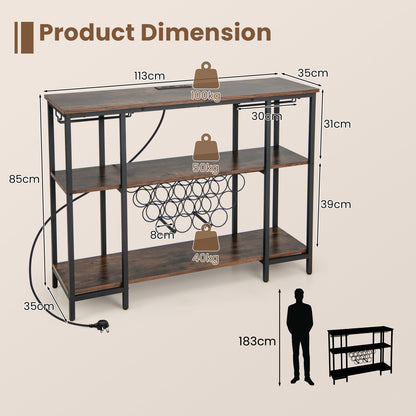 Wine Bar Cabinet Wine Rack with Bottle Racks and Storage Shelves-Brown