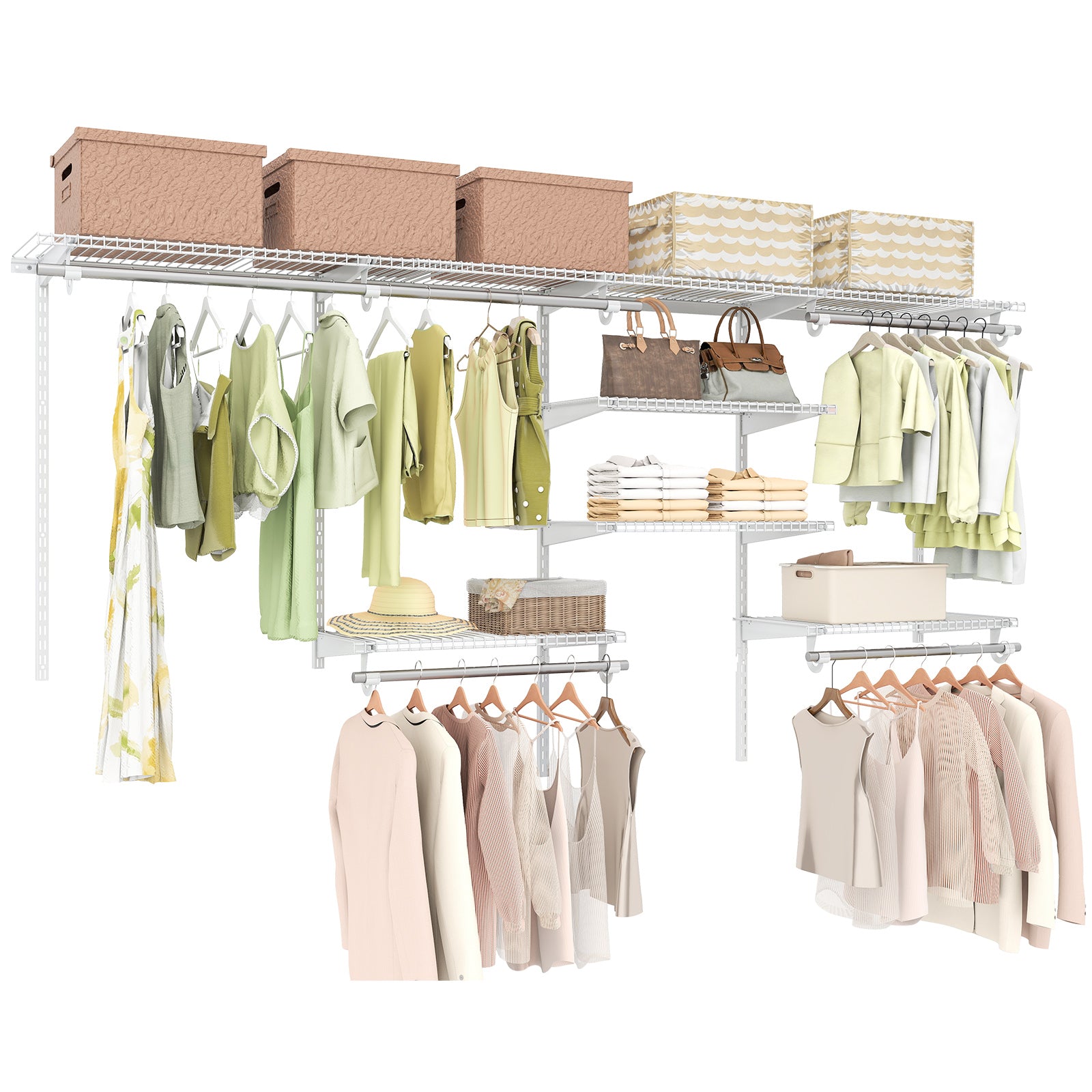 Wire Closet Organizer System Wall-mounted with Adjustable Shelves-White