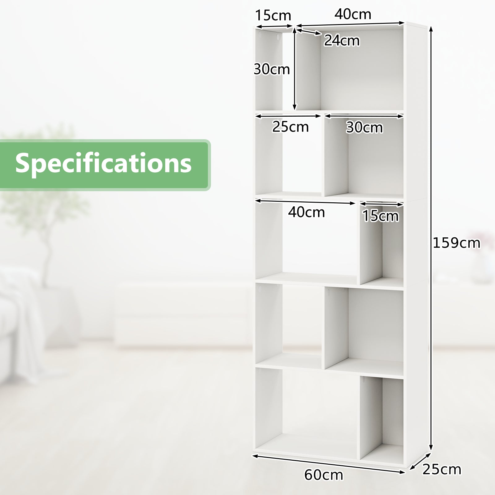 Wood 5-tier Bookshelf Bookcase Home Organizer Display Shelf-White