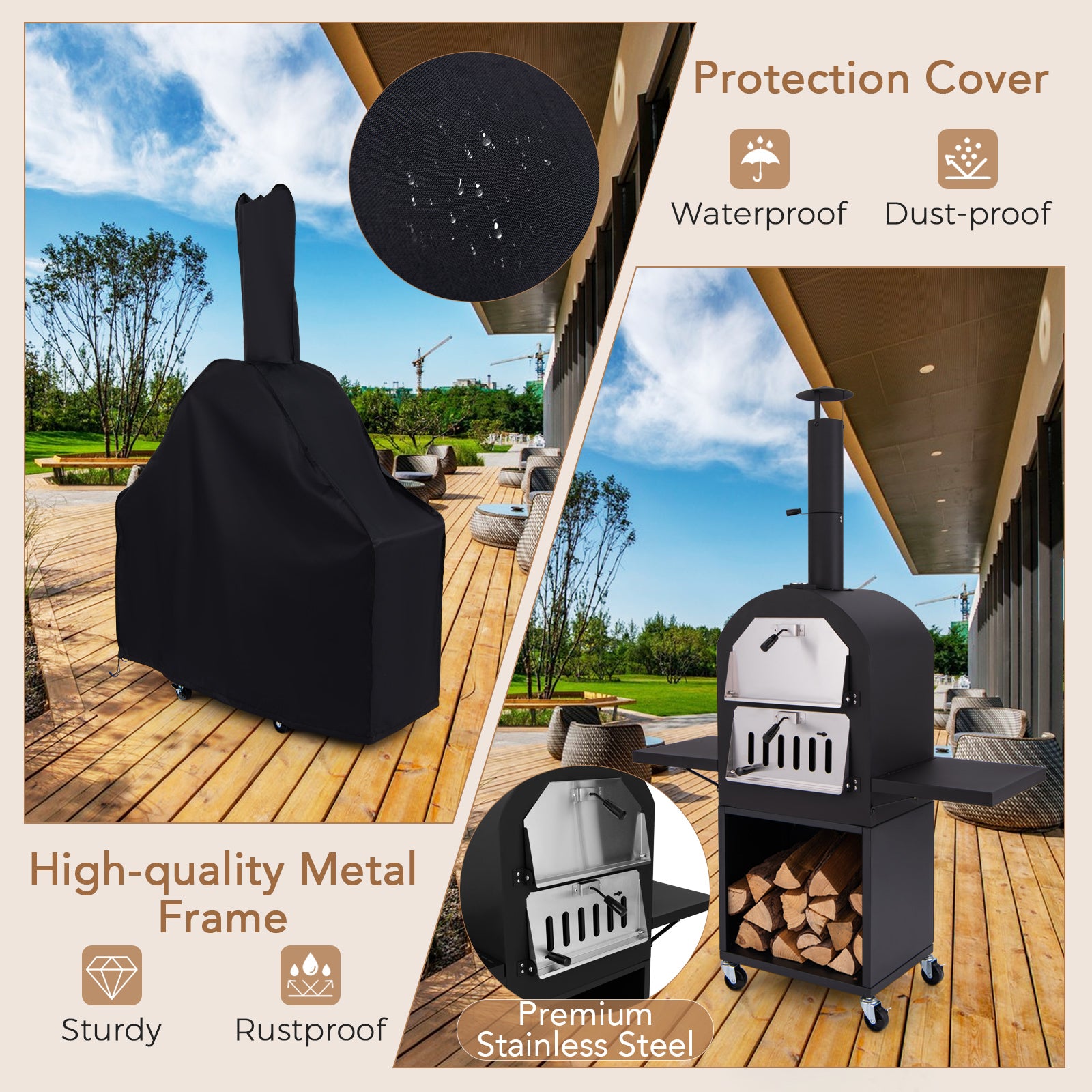 Wood Fired Pizza Oven with Protective Cover Pizza Stone Pizza Peel and Storage