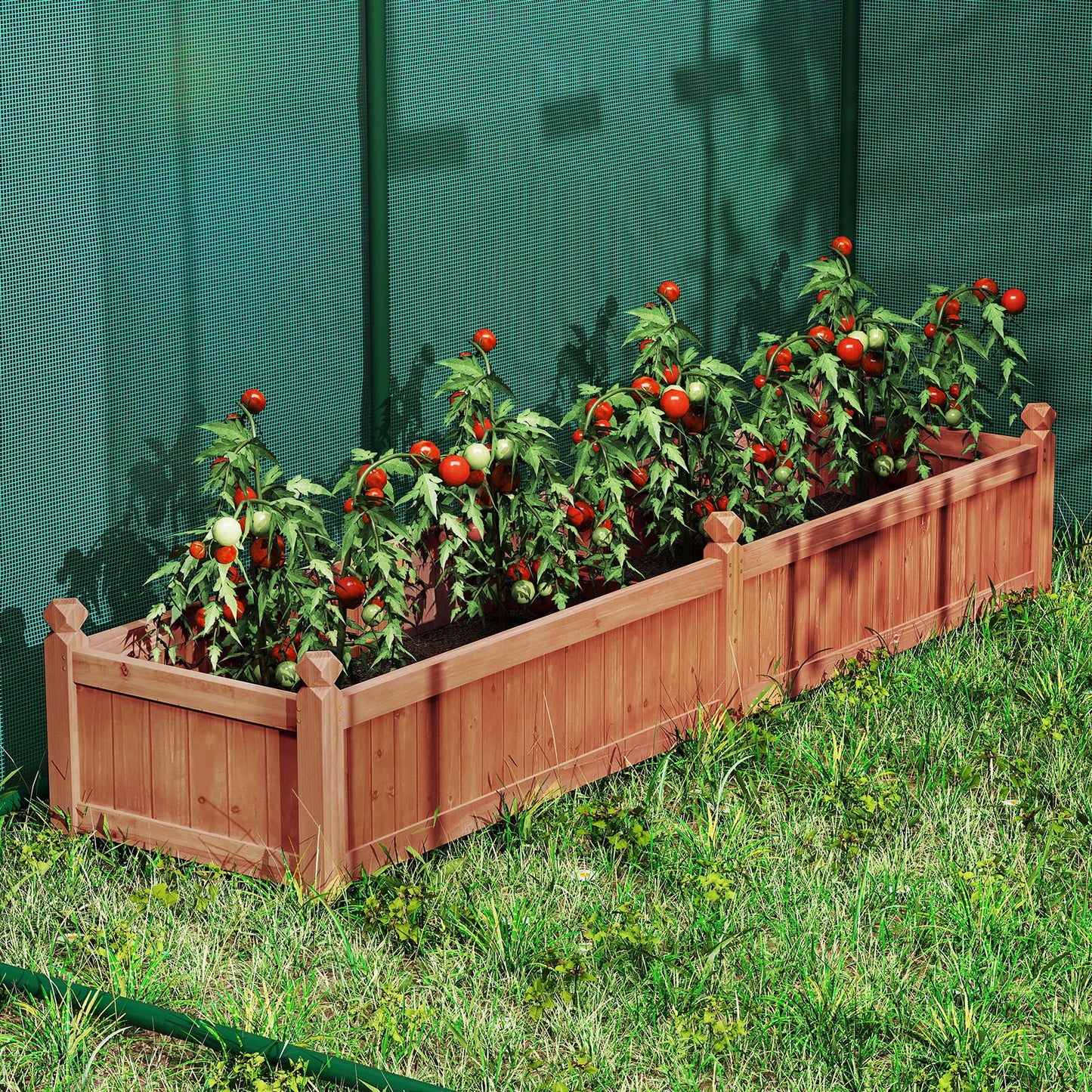 Wood Raised Garden Bed with Divider and Drainage System-Rustic Brown