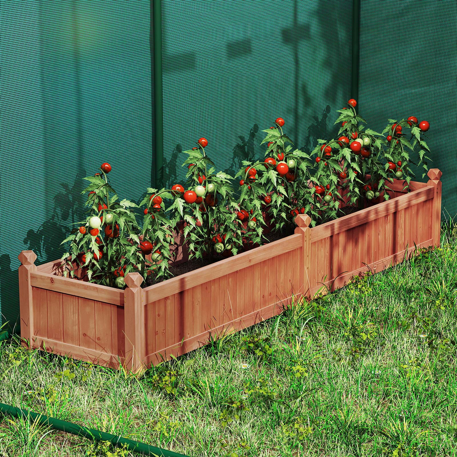 Wood Raised Garden Bed with Divider and Drainage System-Rustic Brown