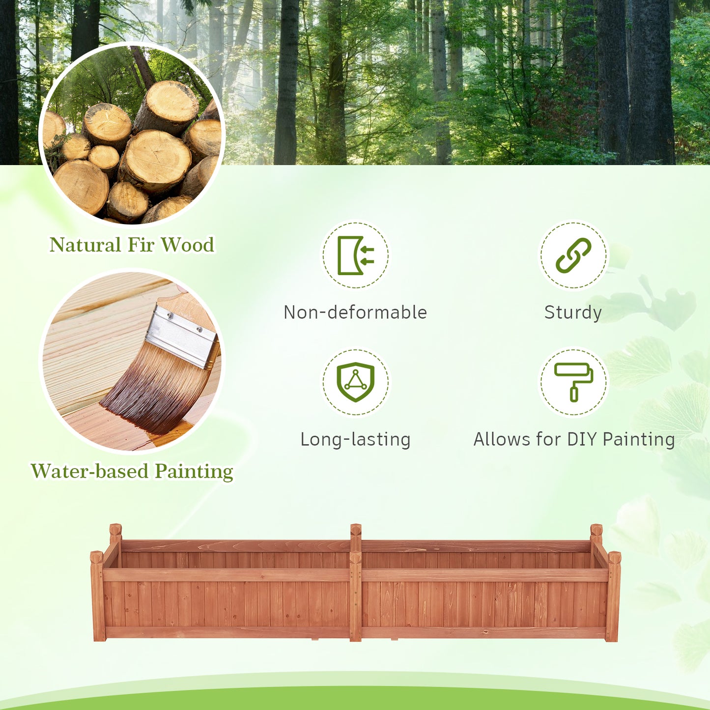 Wood Raised Garden Bed with Divider and Drainage System-Rustic Brown
