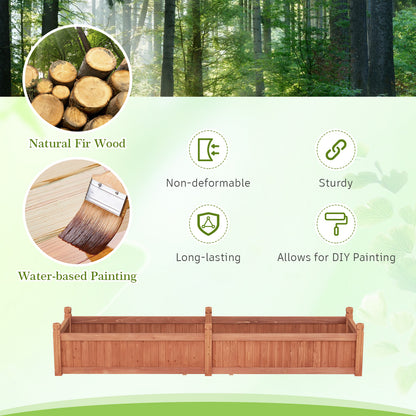 Wood Raised Garden Bed with Divider and Drainage System-Rustic Brown