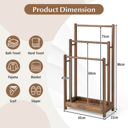 Freestanding Wood Towel Rack with 3 Individual Bars and Bottom Storage Shelf-Rustic Brown