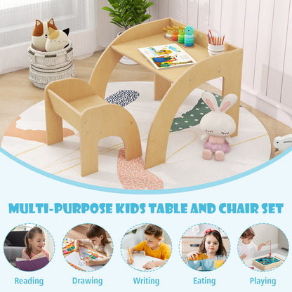 Wooded Toddler Kids Desk and Chair Set with Proper Height-Natural