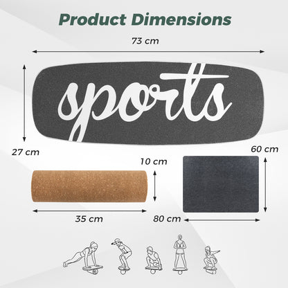 Wooden Balance Board Trainer with Cork Roller Stoppers Felt Mat-Black