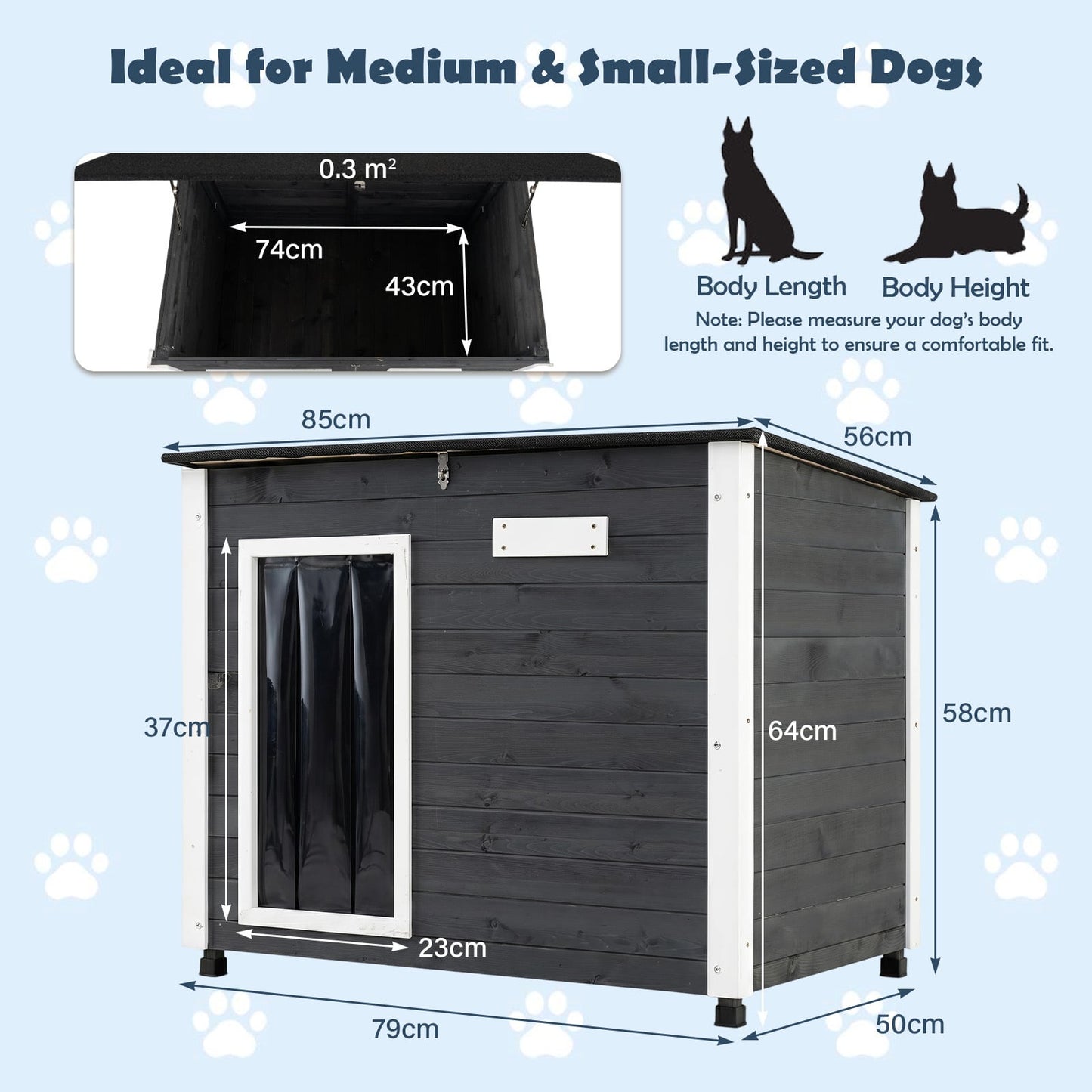 Wooden Dog House Outdoor with Natural Spruce Wood Frame-S