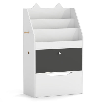Wooden Kids Bookshelf with Movable Drawer & Chalkboard for Playroom Nursery-White