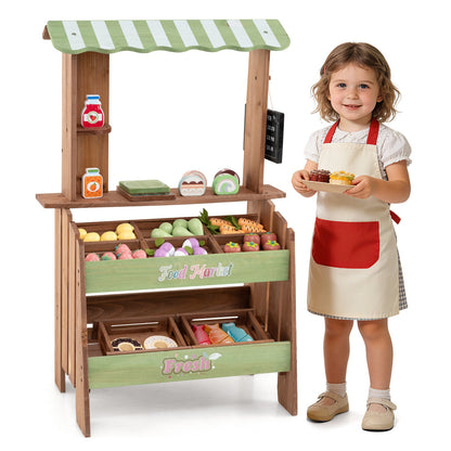 Wooden Kids Grocery Store Playset with Chalkboard
