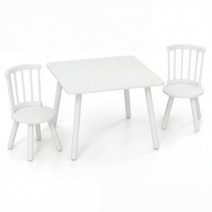 Wooden Kids Table and 2 Chairs Set with Curved Spindle Backrests-White