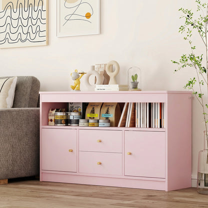 Wooden Kids Toy Children Bookshelf Storage Chest with Open Shelf-Pink