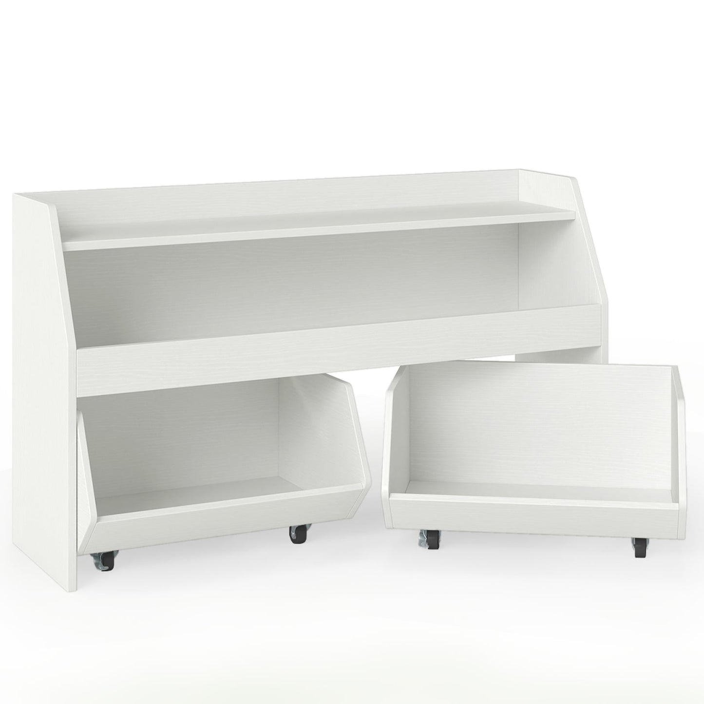 Wooden Kids Toy Storage Box with 2 Movable Drawers and Anti-toppling Kit-White