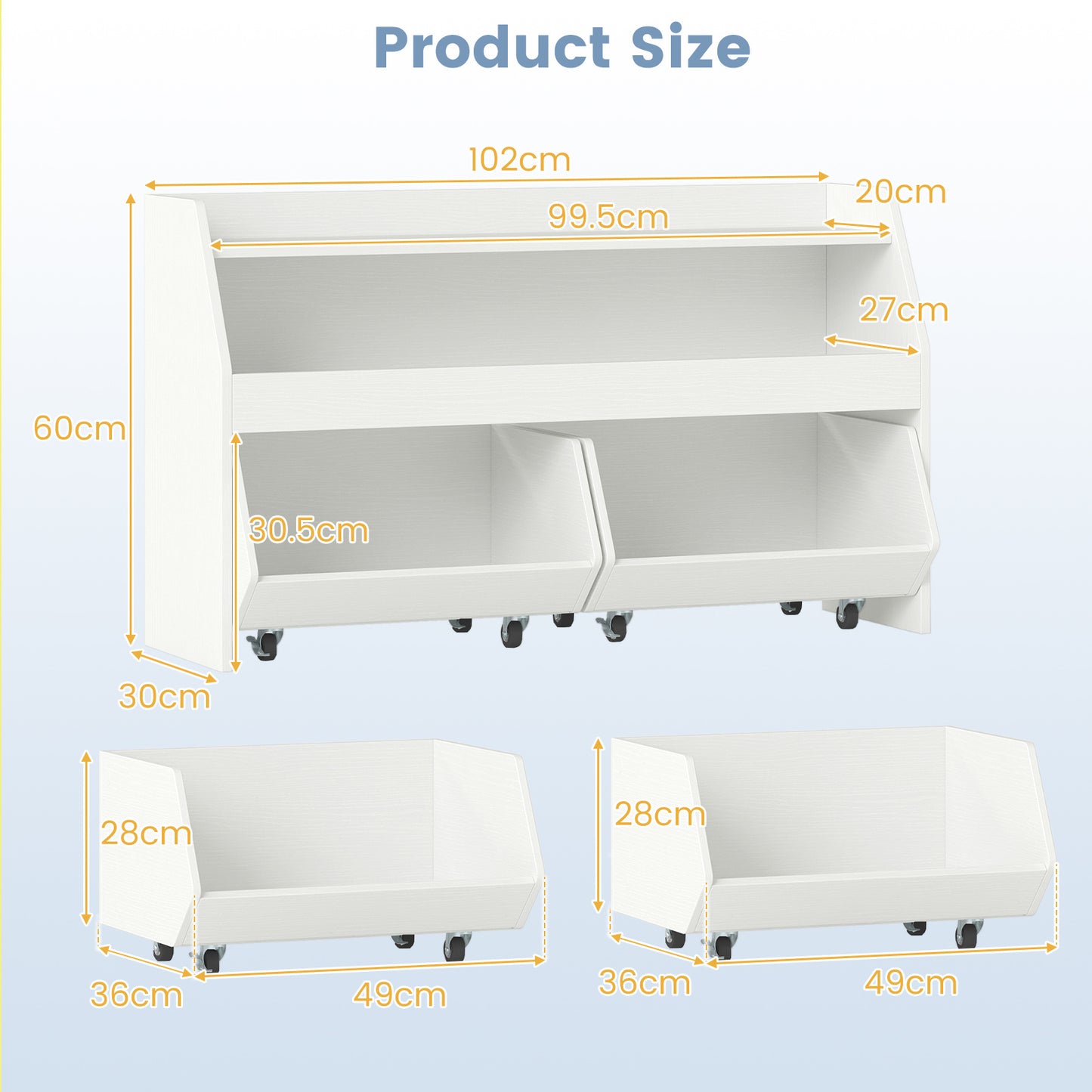 Wooden Kids Toy Storage Box with 2 Movable Drawers and Anti-toppling Kit-White