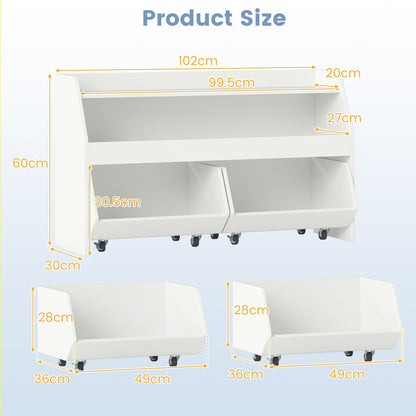 Wooden Kids Toy Storage Box with 2 Movable Drawers and Anti-toppling Kit-White