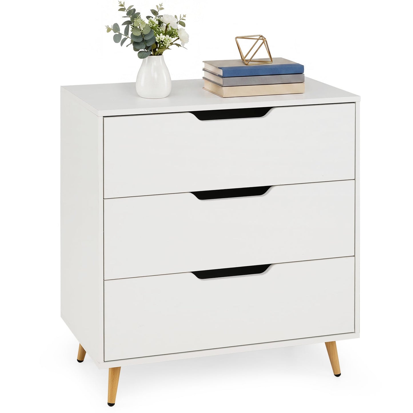 Wooden Nightstand with Anti Tipping Kits and Tall Storage for Living Room-White