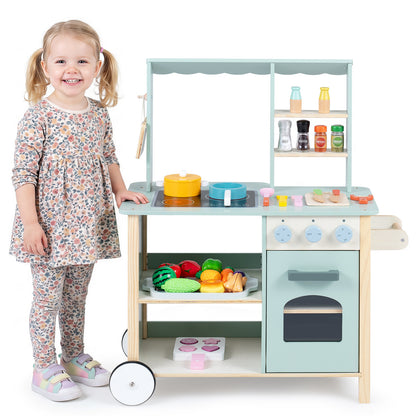 Wooden Play Kitchen with Cookware Accessories for Children 3+