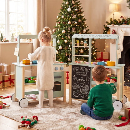 Wooden Play Kitchen with Cookware Accessories for Children 3+