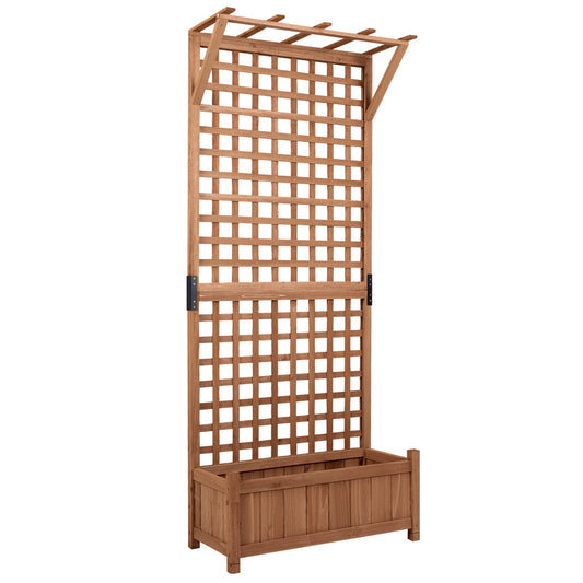 Wooden Raised Garden Bed with Hanging Roof and Trellis for Climbing Plants-Brown
