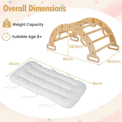 Wooden Rocking Climbing Arch with Cushion 3-in-1 Montessori Kids Climber Rocker-Natural