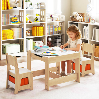 Wooden Activity Table with 2 Seats and Detachable Dual-Sided Tabletop-Natural