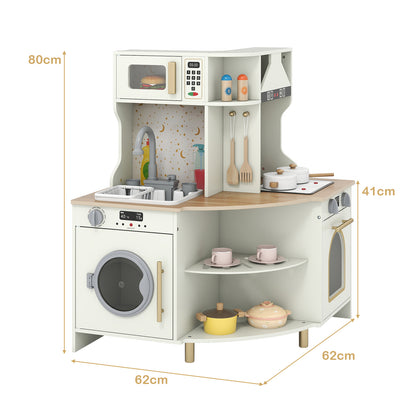 Wooden Corner Kitchen Playset with Working Faucet and Realist Sounds-Beige