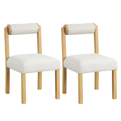 Wooden Dining Chair Set of 2 Faux Sherpa Upholstered Kitchen Chairs-White