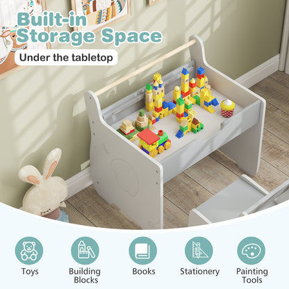 Wooden Kids Activity Table and Chair Set with 2 in 1 Detachable Tabletop-Light Grey