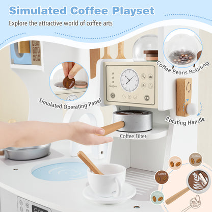 Wooden Kids Kitchen Playset Play Kitchen with Coffee Maker for 3+ Years Old-Blue