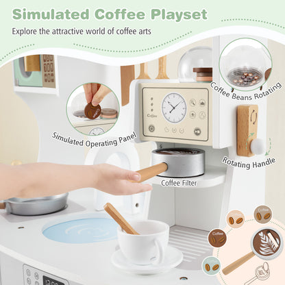 Wooden Kids Kitchen Playset with Coffee Maker for 3+ Years Old-Green
